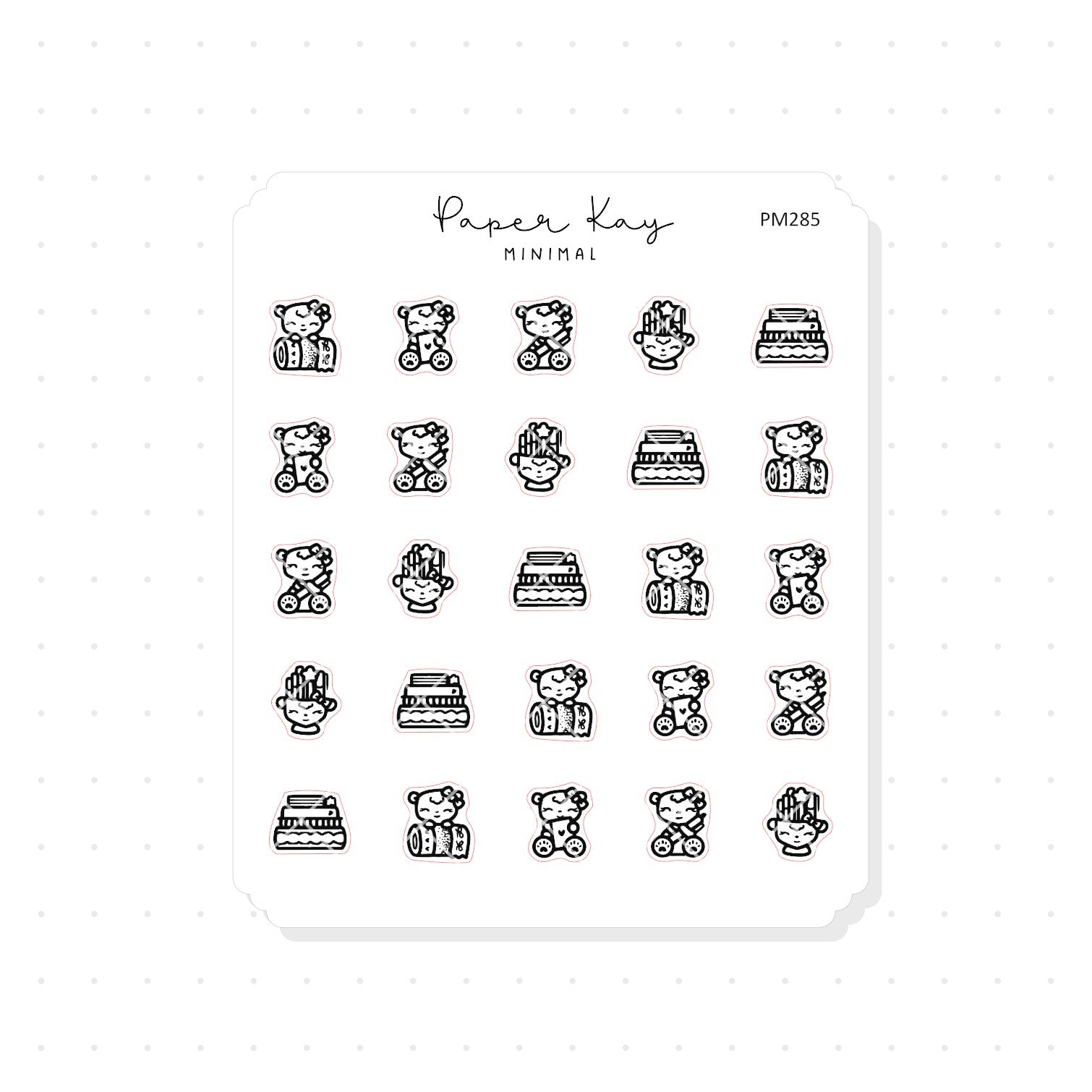 (PM285) Dot the Bear Planner Supplies - Tiny Minimal Icon Stickers