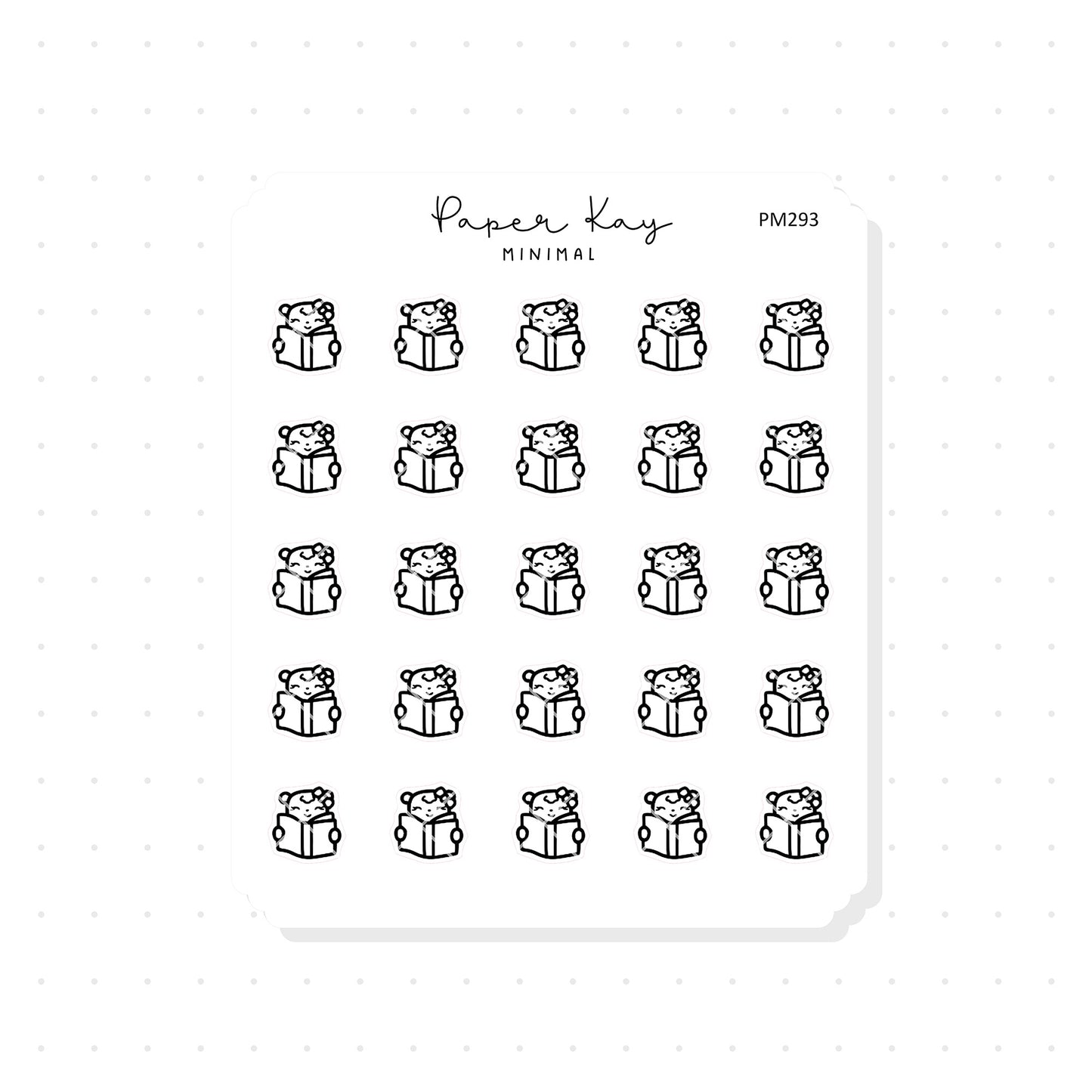 (PM293) Dot the Bear Reading - Tiny Minimal Icon Stickers