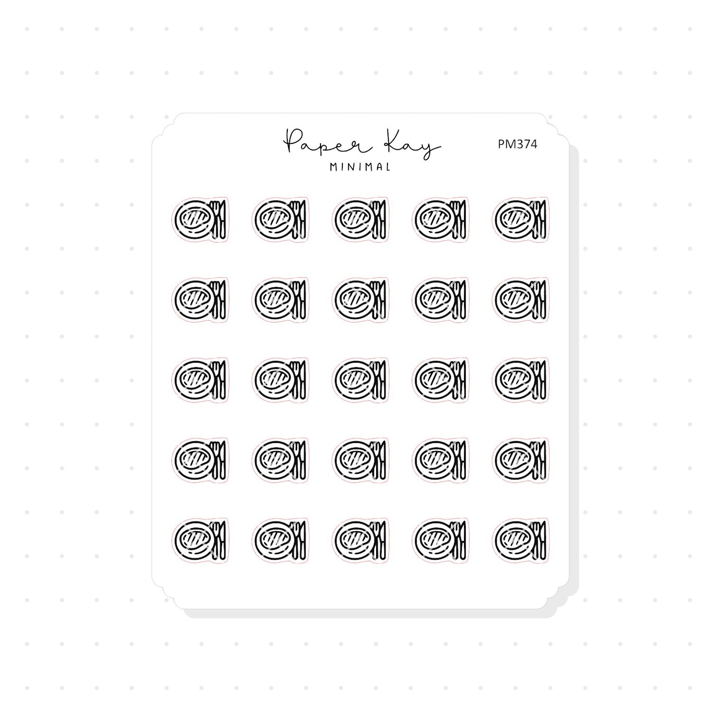 (PM374) Steak Dinner Plate - Tiny Minimal Icon Stickers