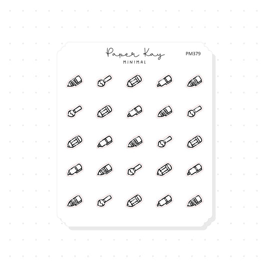(PM379) Chunky Stationery - Pens and Paintbrush - Tiny Minimal Icon Stickers