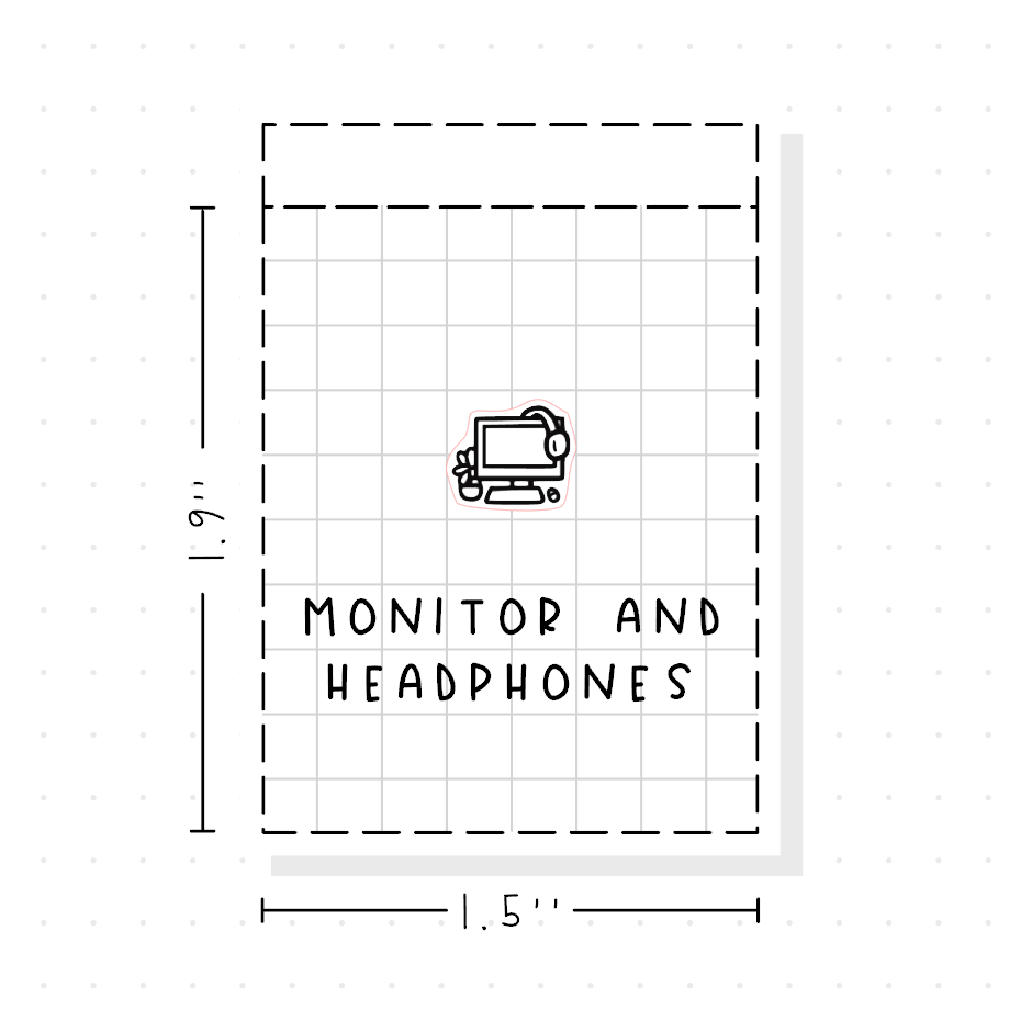 (PM447) Monitor and Headphones - Tiny Minimal Icon Stickers