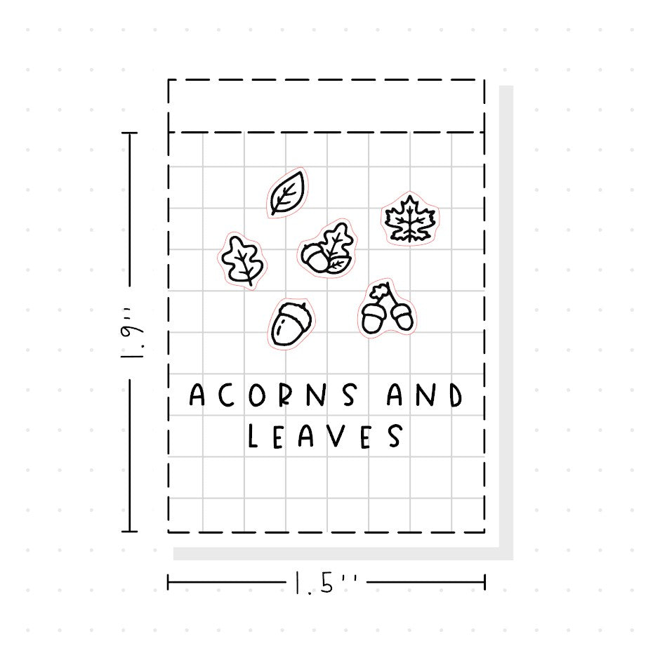 (PM472) Acorns and Leaves - Tiny Minimal Icon Stickers
