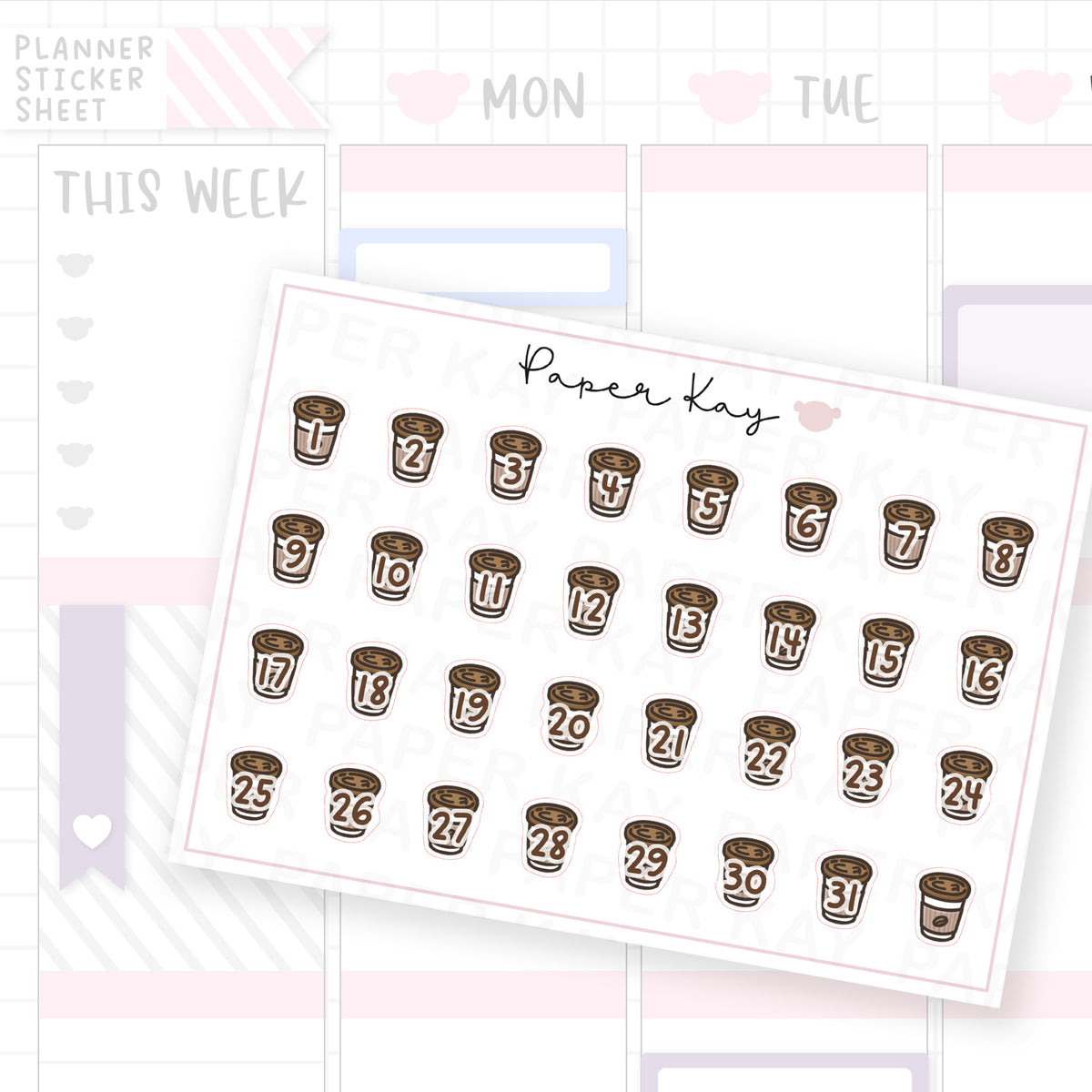 Paper Coffee Cup Date Dot Stickers