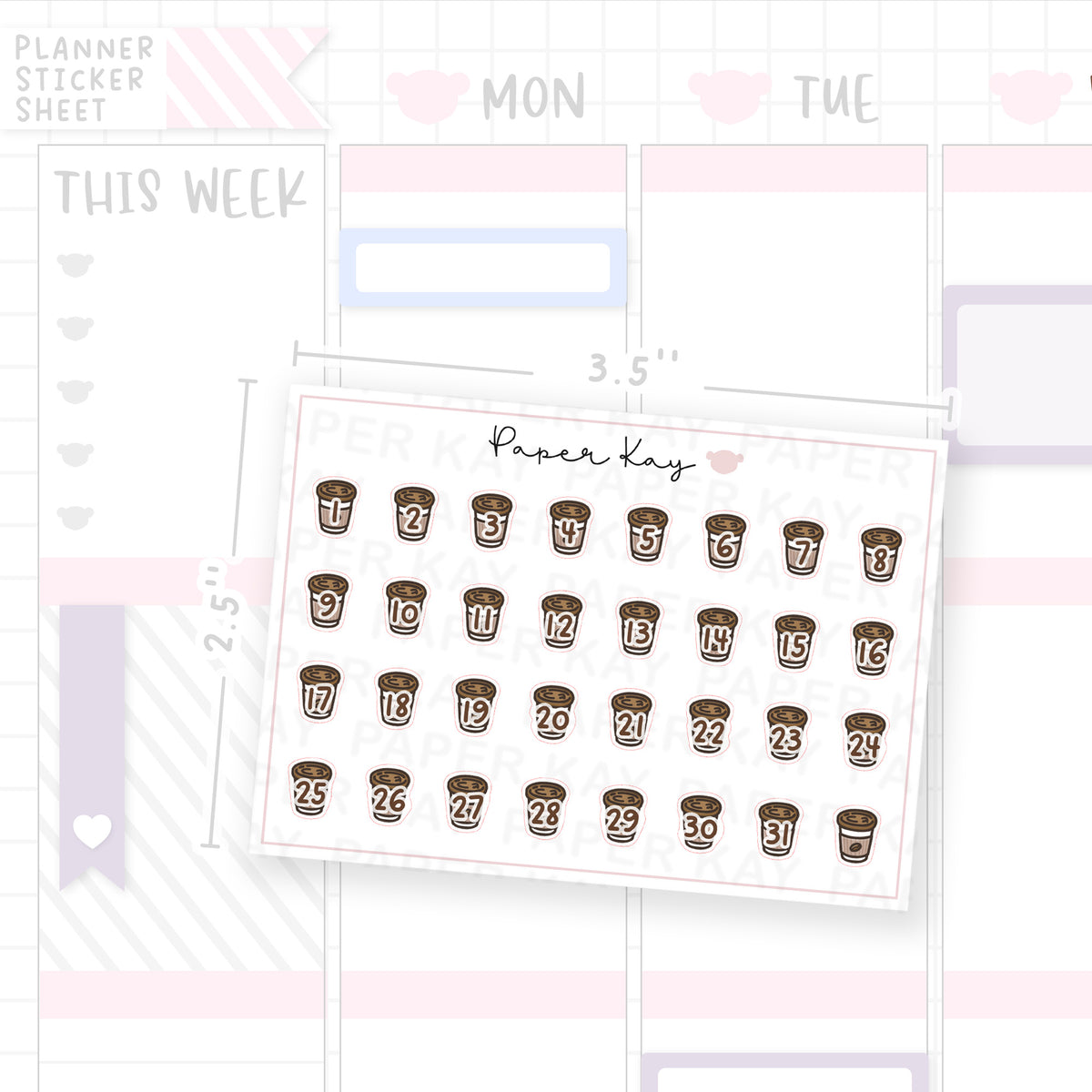 Paper Coffee Cup Date Dot Stickers