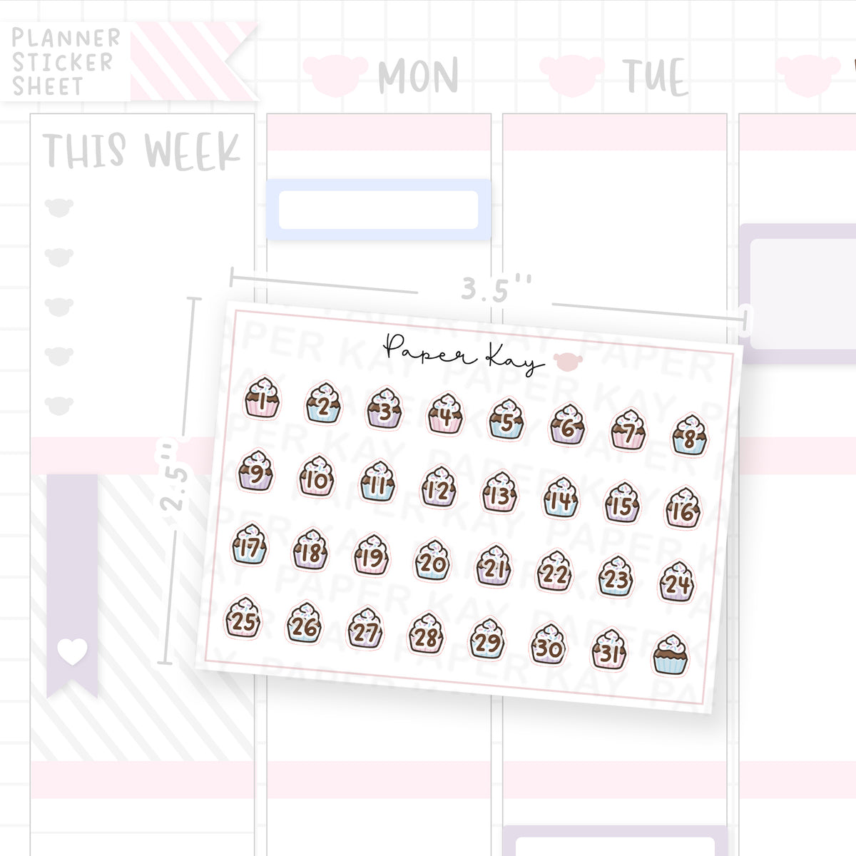 Pastel Sprinkle Cupcakes Date Dot Stickers