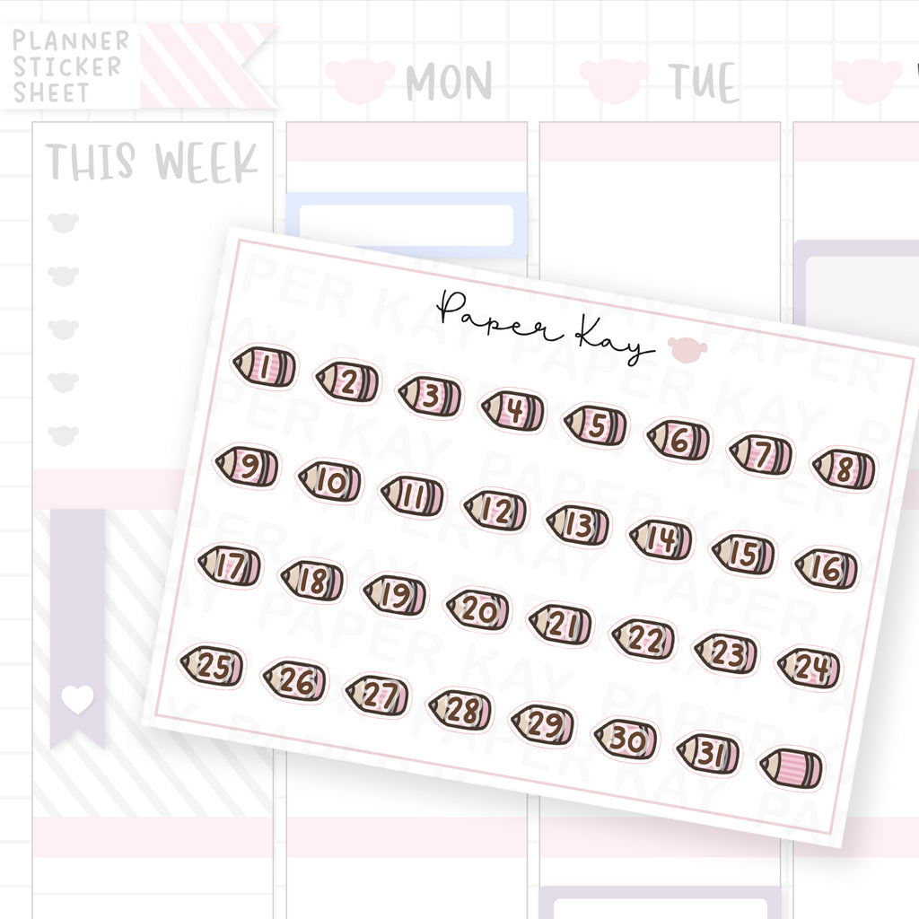 Pink Pencil Date Dot Stickers