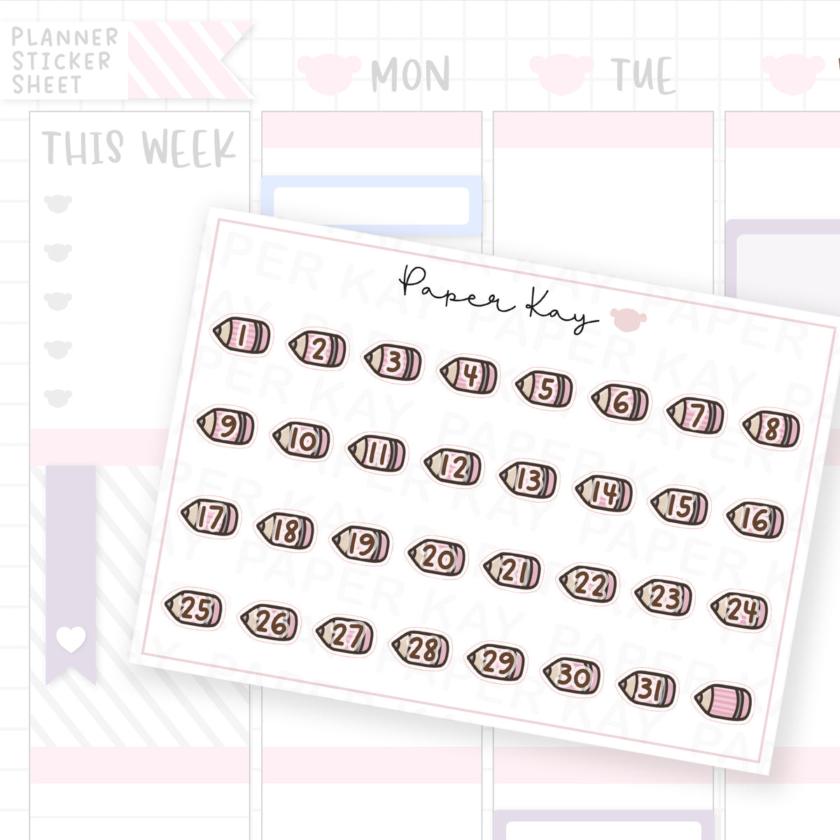 Pink Pencil Date Dot Stickers