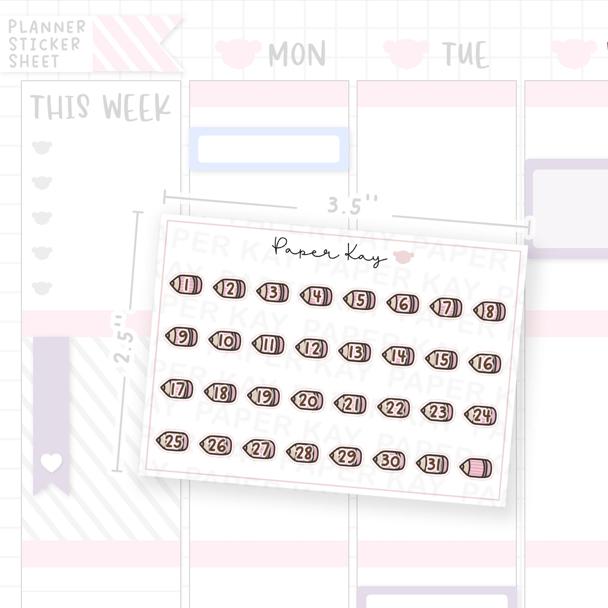 Pink Pencil Date Dot Stickers
