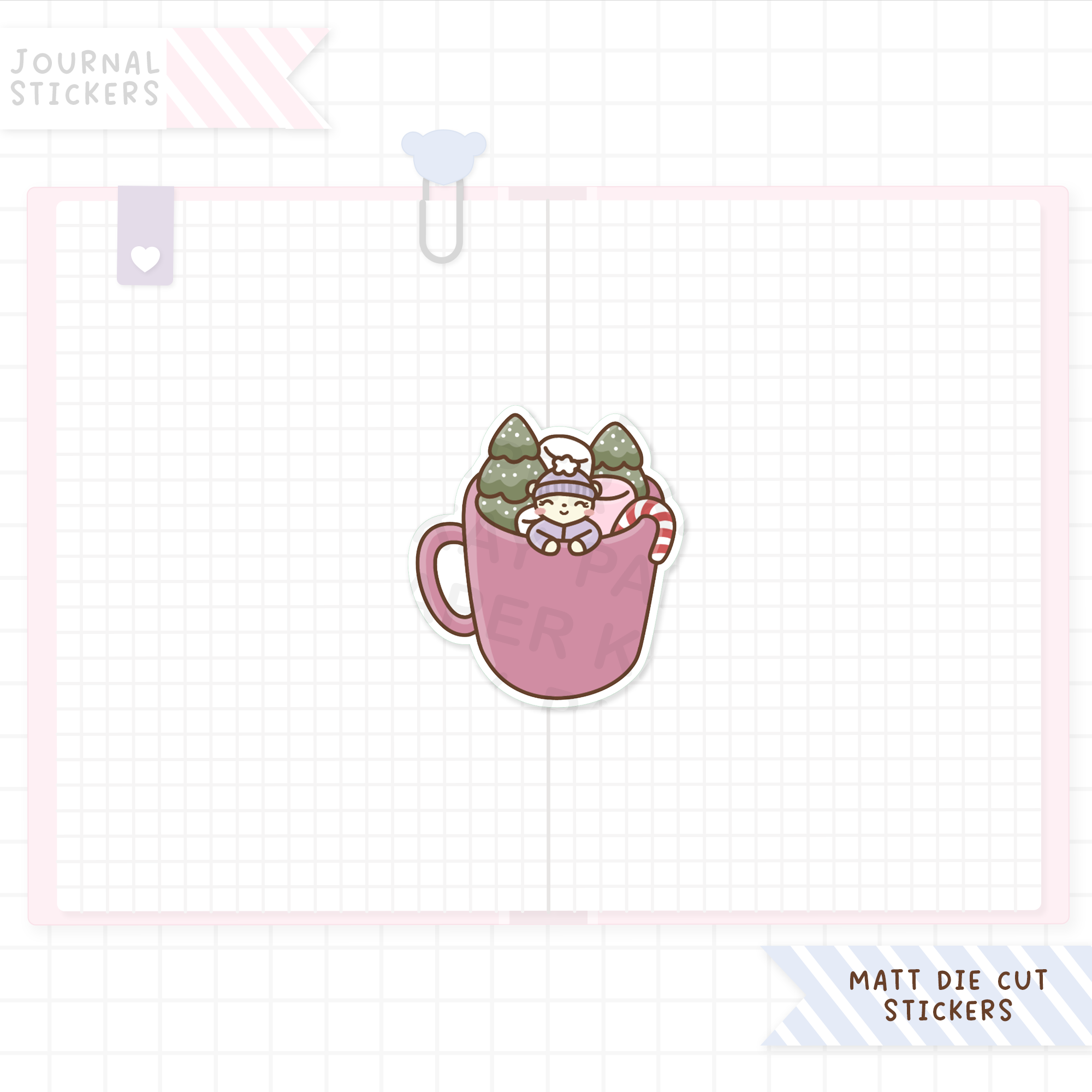 Pink Winter Mug Matt Sticker Die Cut