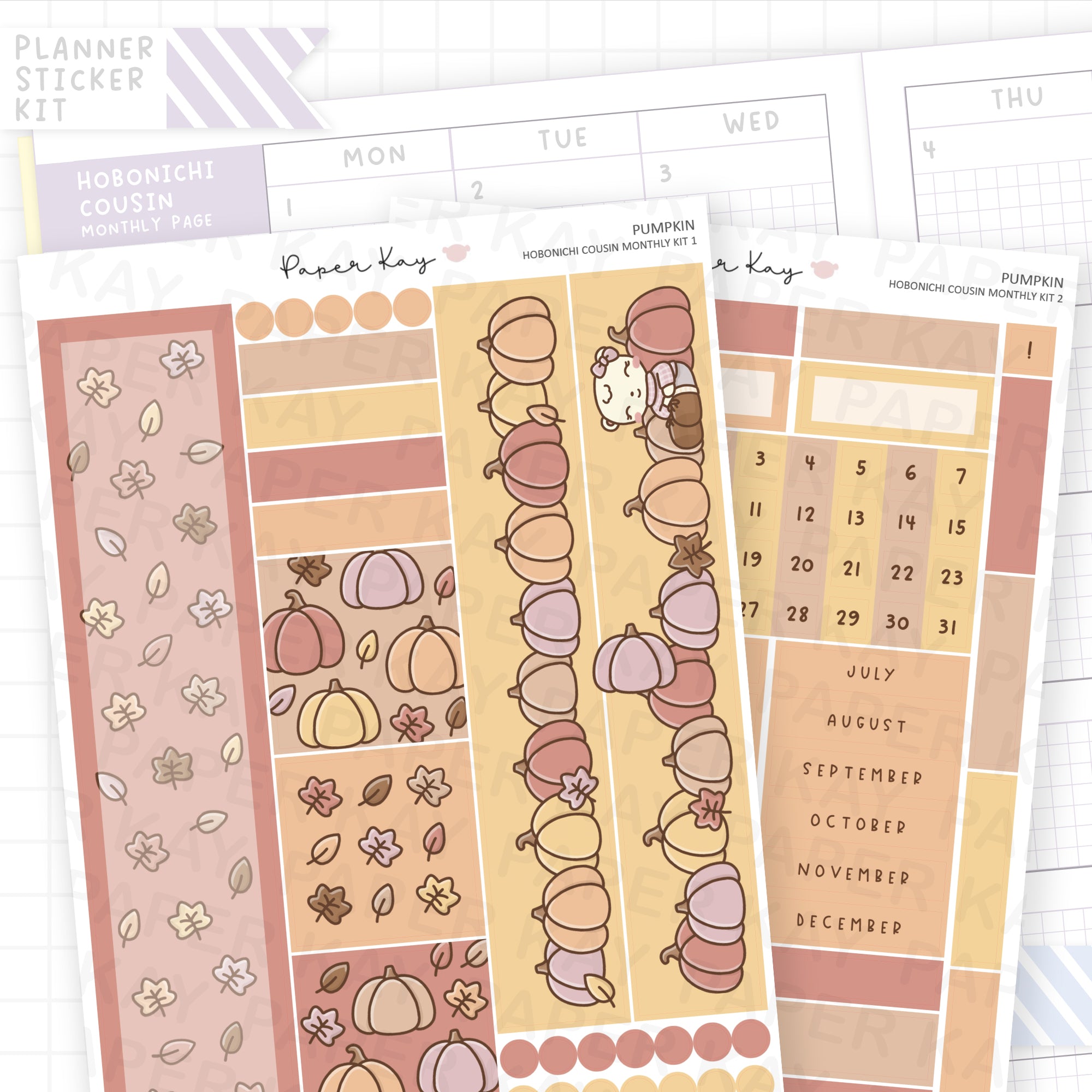Pumpkin Hobonichi Cousin Monthly Sticker Kit