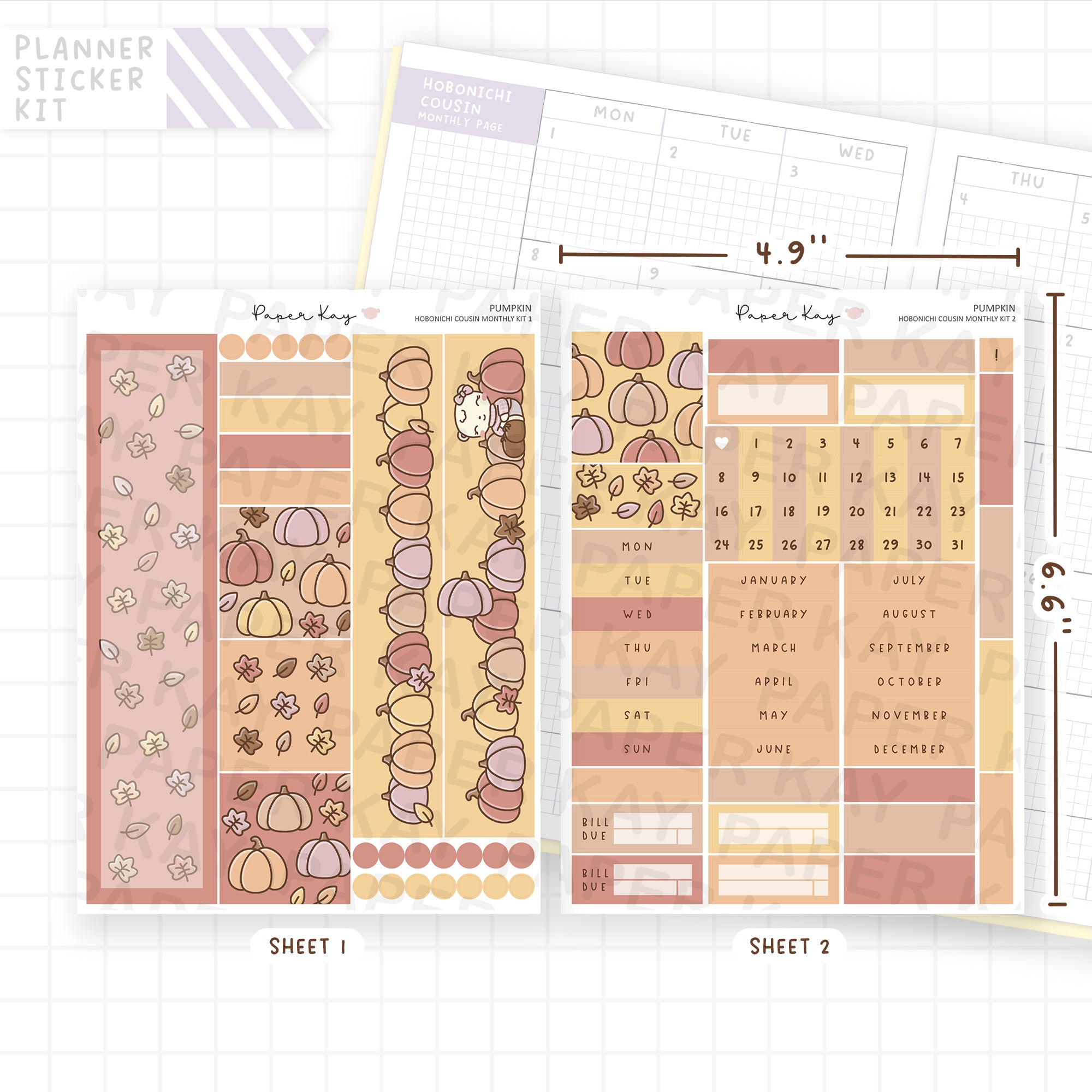 Pumpkin Hobonichi Cousin Monthly Sticker Kit