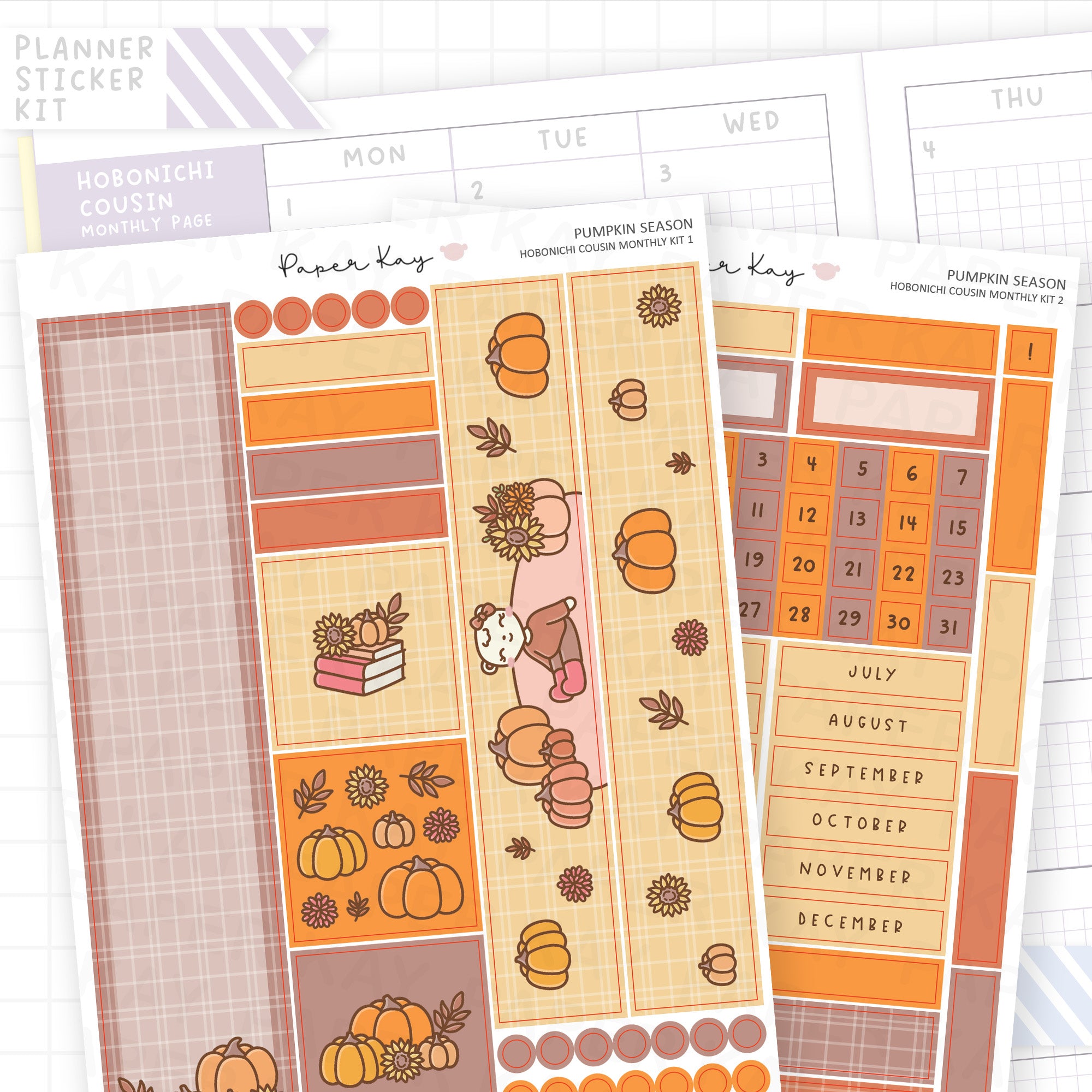 Pumpkin Season Hobonichi Cousin Monthly Sticker Kit