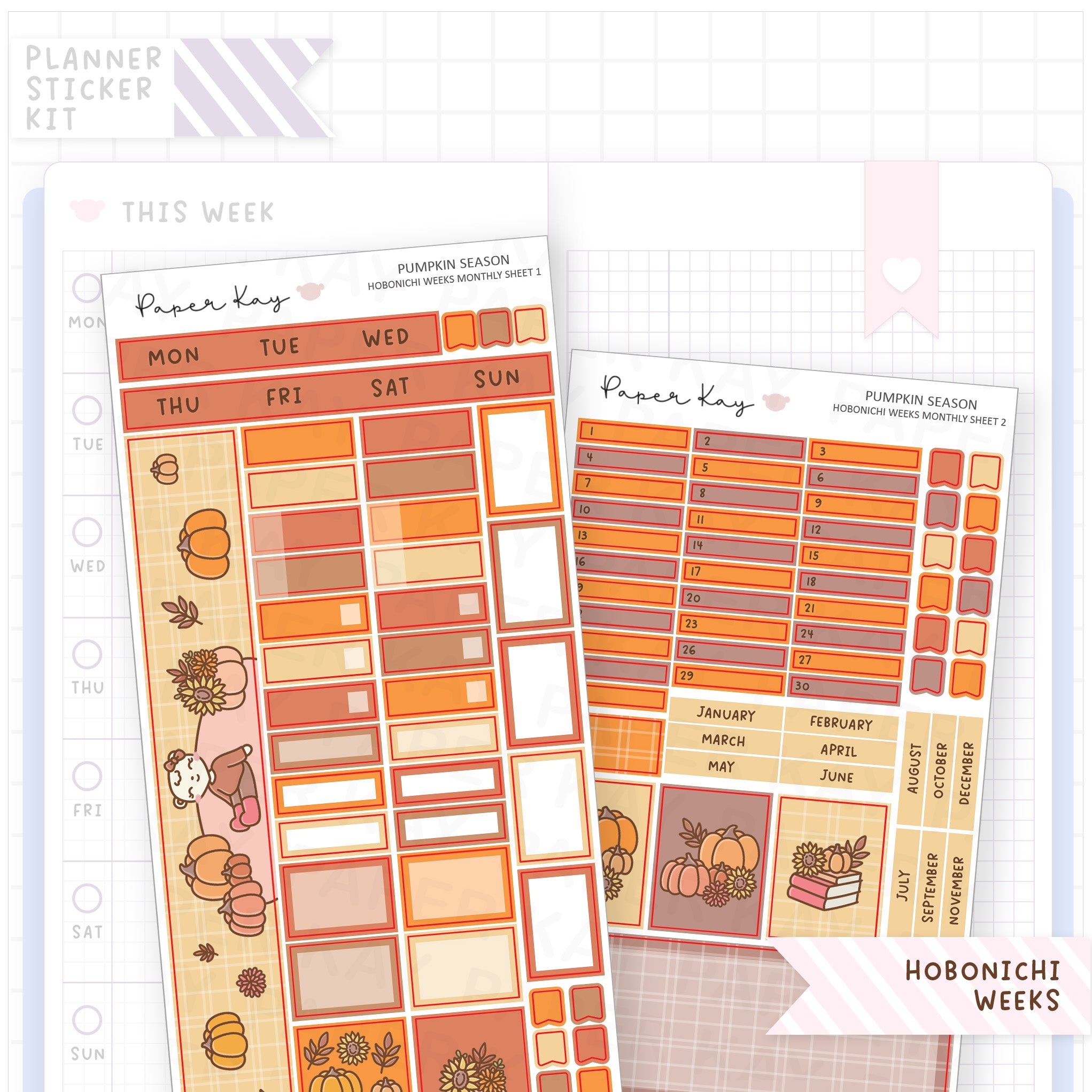Pumpkin Season Hobonichi Weeks Monthly Sticker Kit