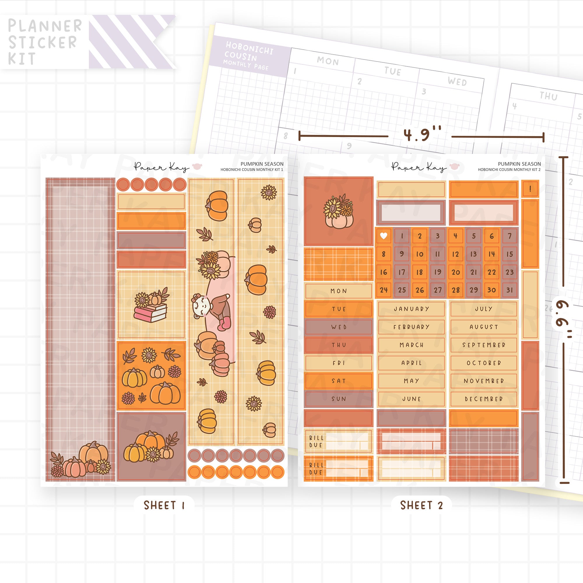 Pumpkin Season Hobonichi Cousin Monthly Sticker Kit
