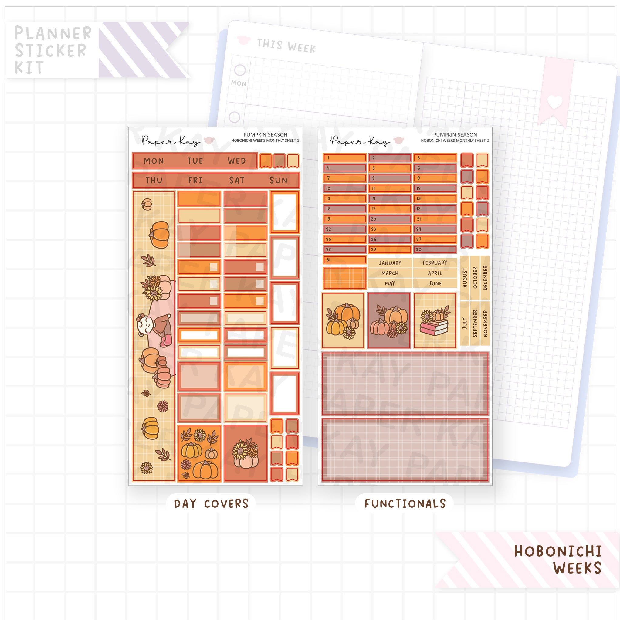 Pumpkin Season Hobonichi Weeks Monthly Sticker Kit