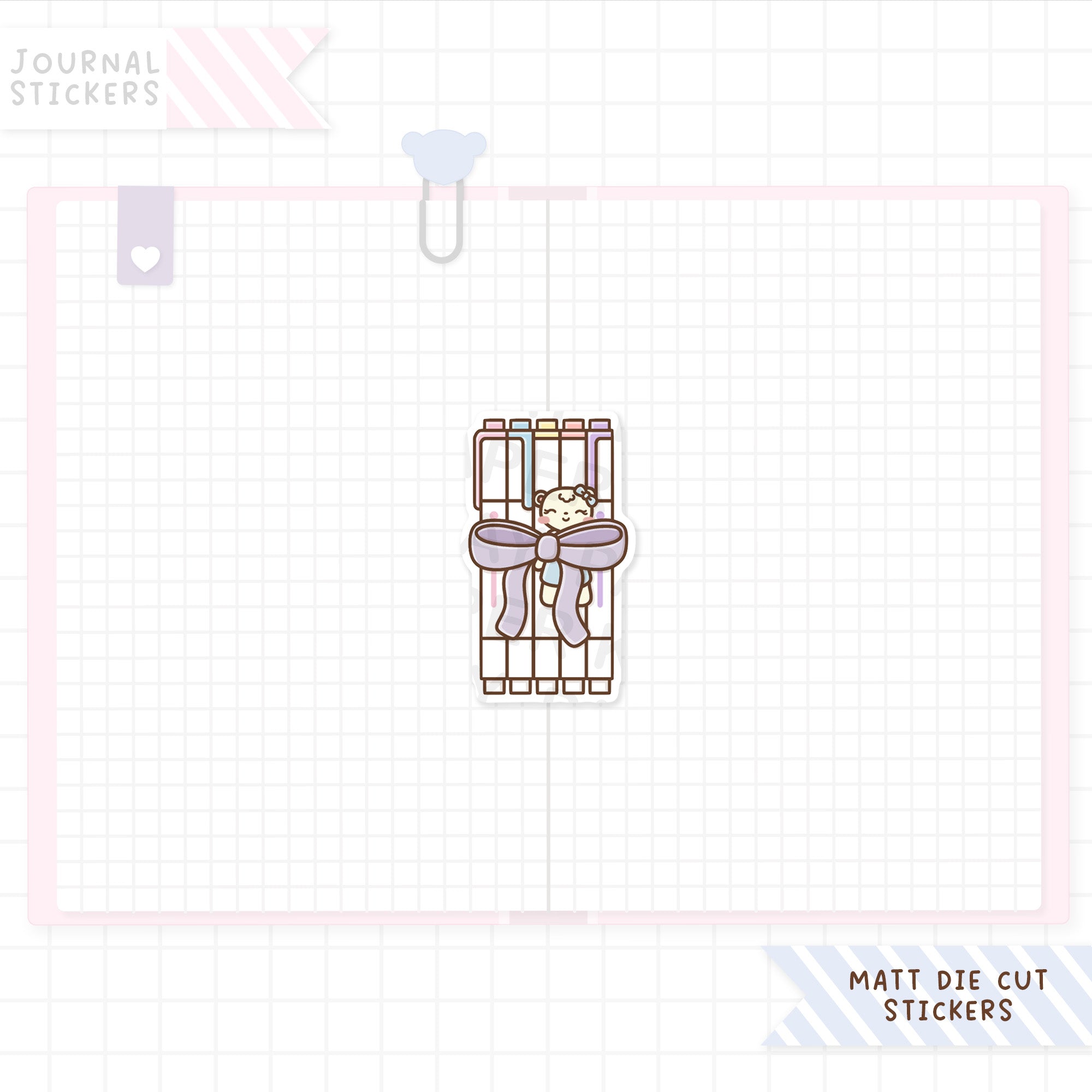 Ribbon Tied Markers Matt Sticker Die Cut
