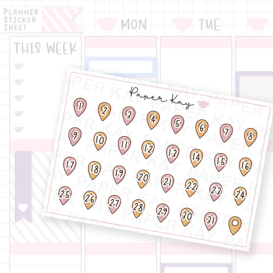 Road Trip Location Pin Date Dot Stickers