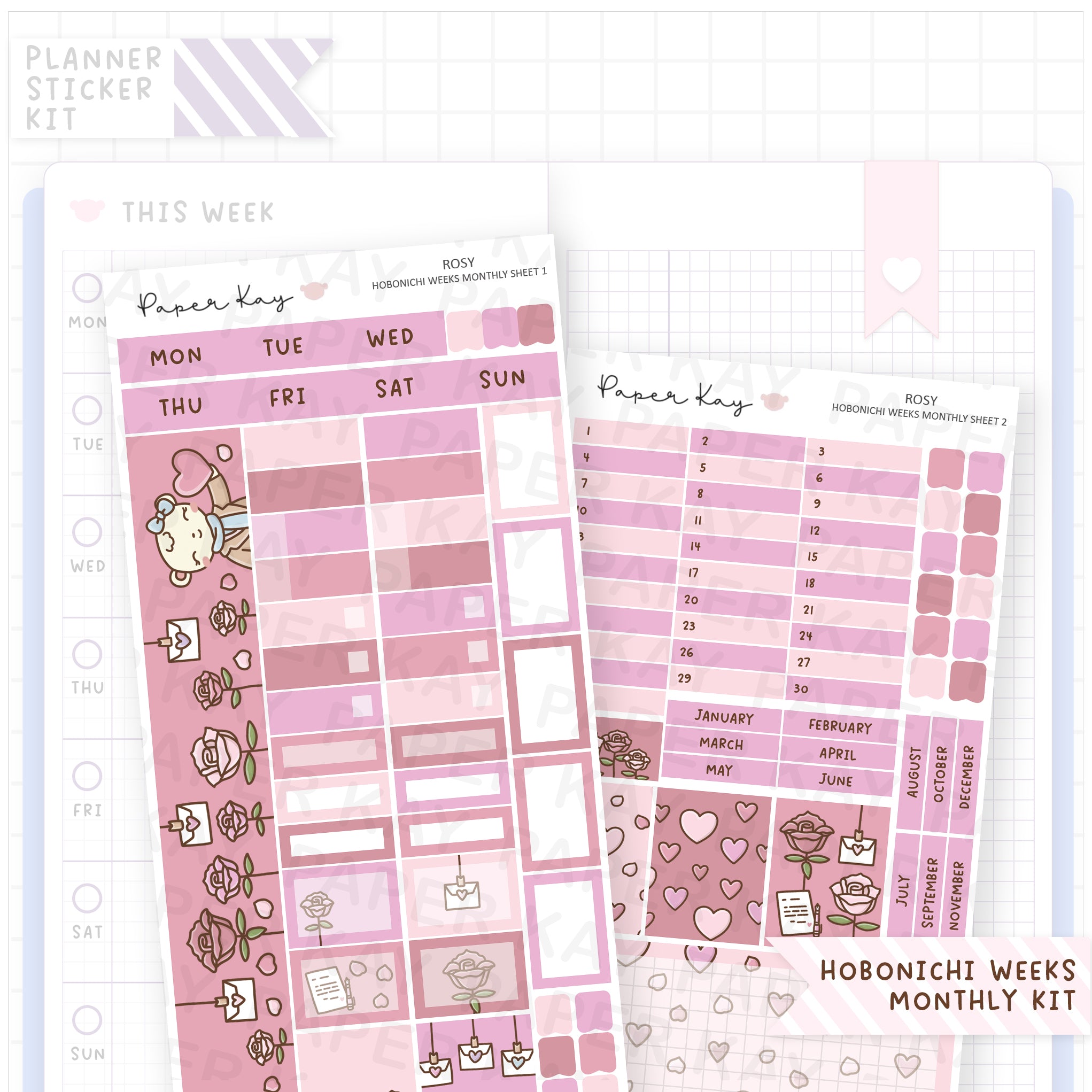 Rosy Hobonichi Weeks Monthly Sticker Kit