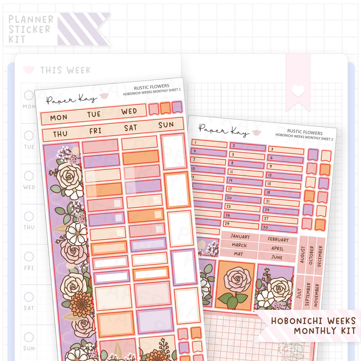Rustic Flowers Hobonichi Weeks Monthly Sticker Kit