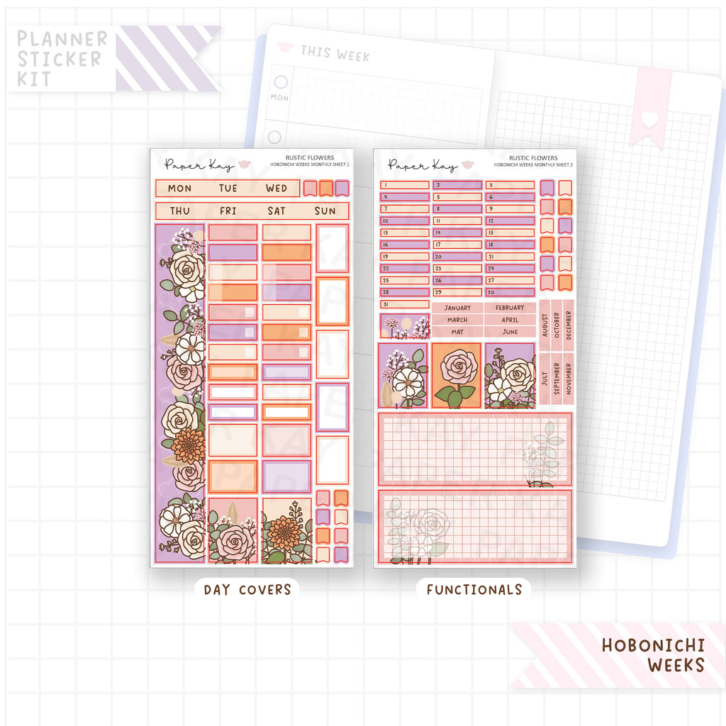 Rustic Flowers Hobonichi Weeks Monthly Sticker Kit