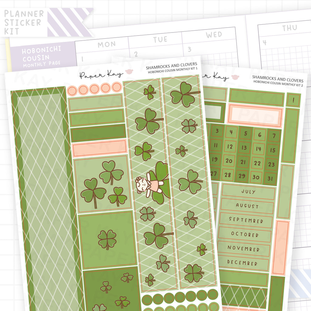 Shamrocks and Clovers Hobonichi Cousin Monthly Sticker Kit