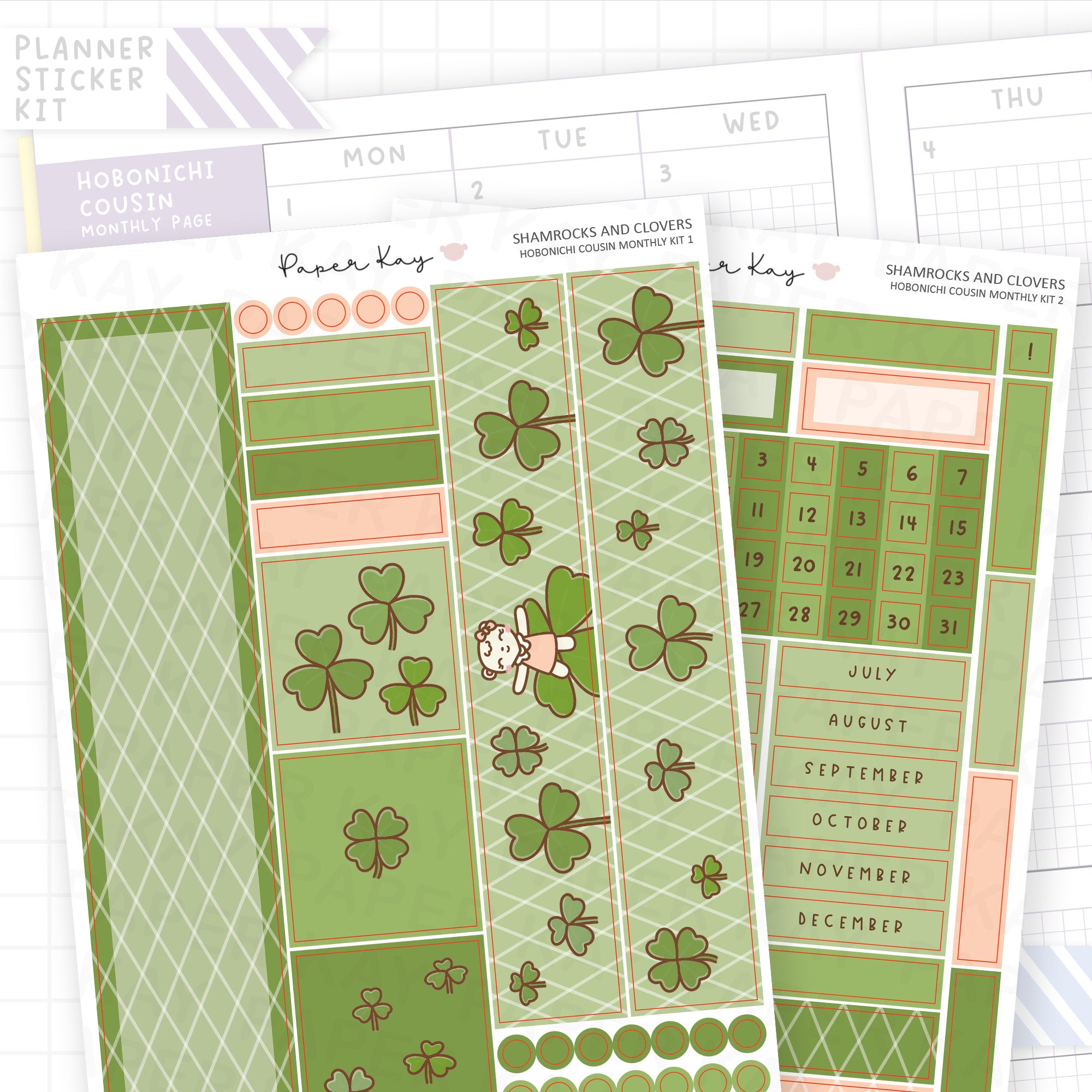Shamrocks and Clovers Hobonichi Cousin Monthly Sticker Kit