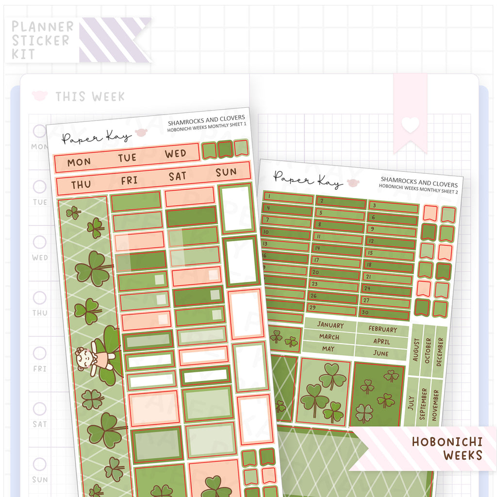 Shamrocks and Clovers Hobonichi Weeks Monthly Sticker Kit
