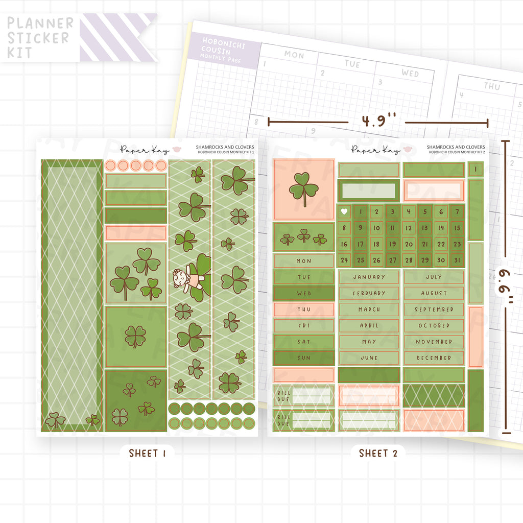 Shamrocks and Clovers Hobonichi Cousin Monthly Sticker Kit