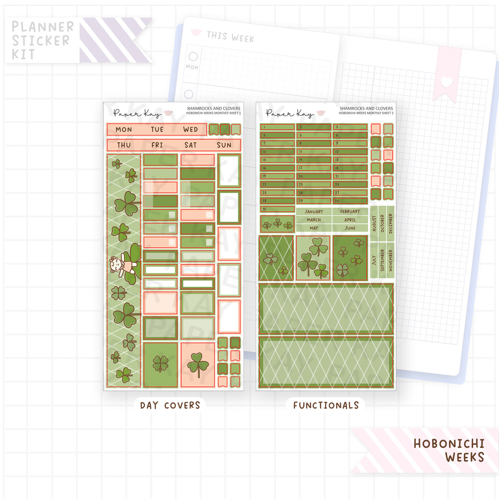 Shamrocks and Clovers Hobonichi Weeks Monthly Sticker Kit