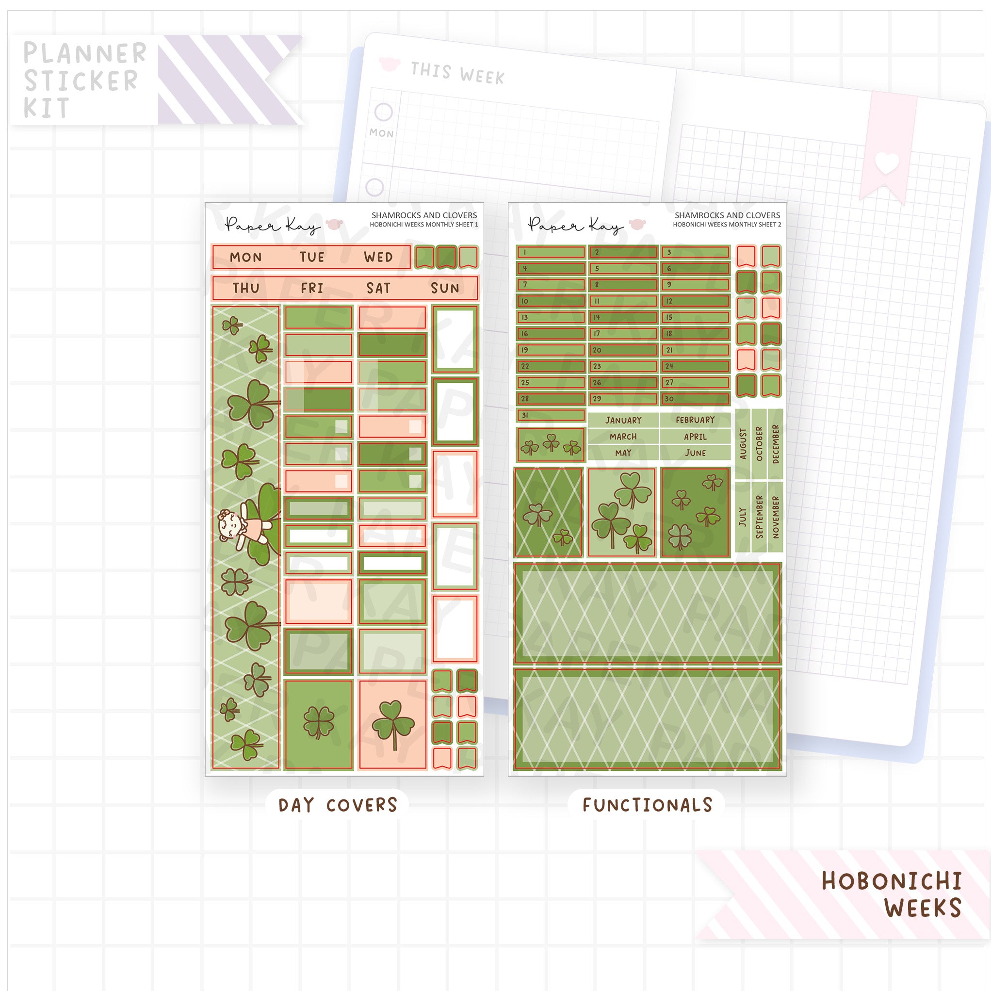 Shamrocks and Clovers Hobonichi Weeks Monthly Sticker Kit