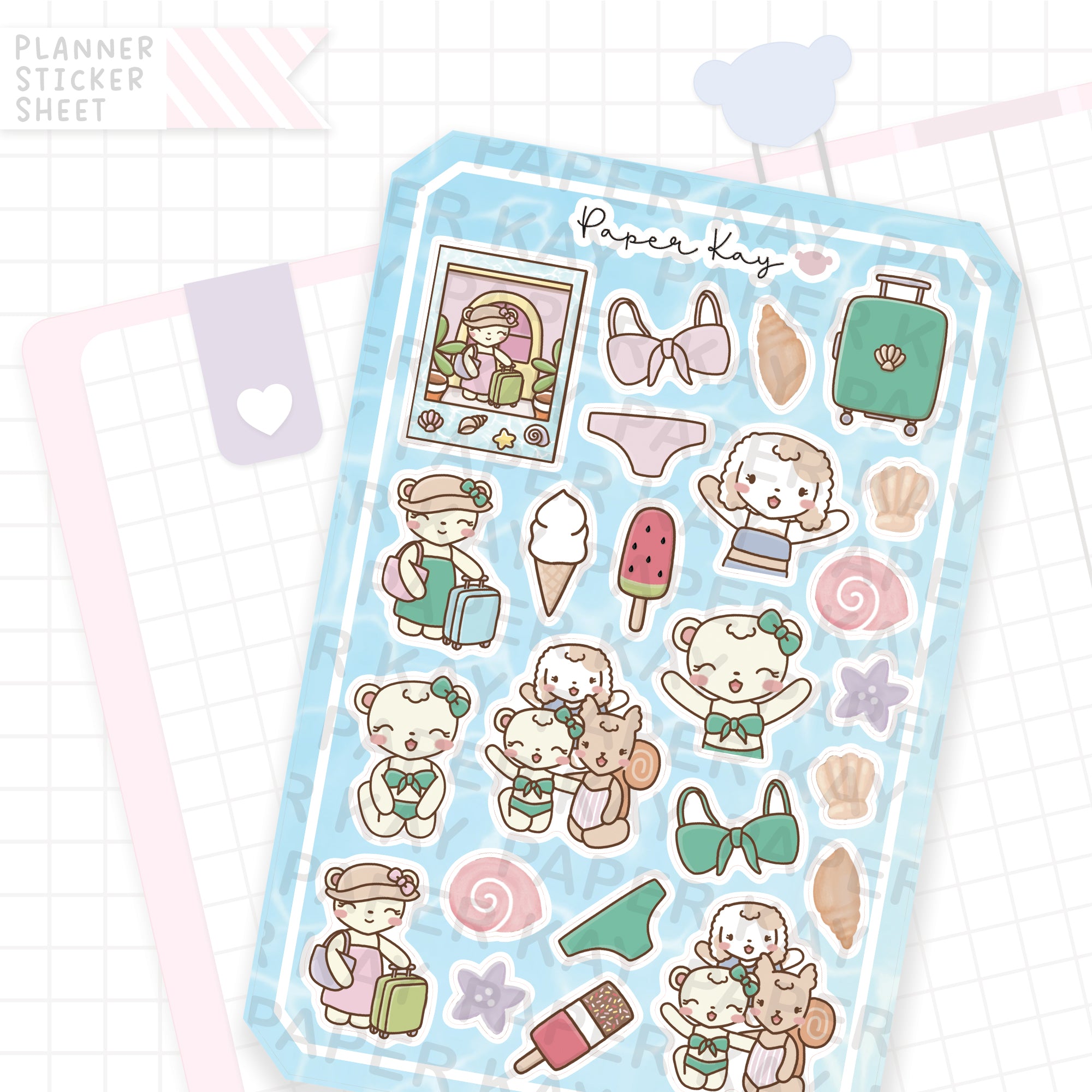 Summer Holiday Dot the Bear Bujo Deco Stickers