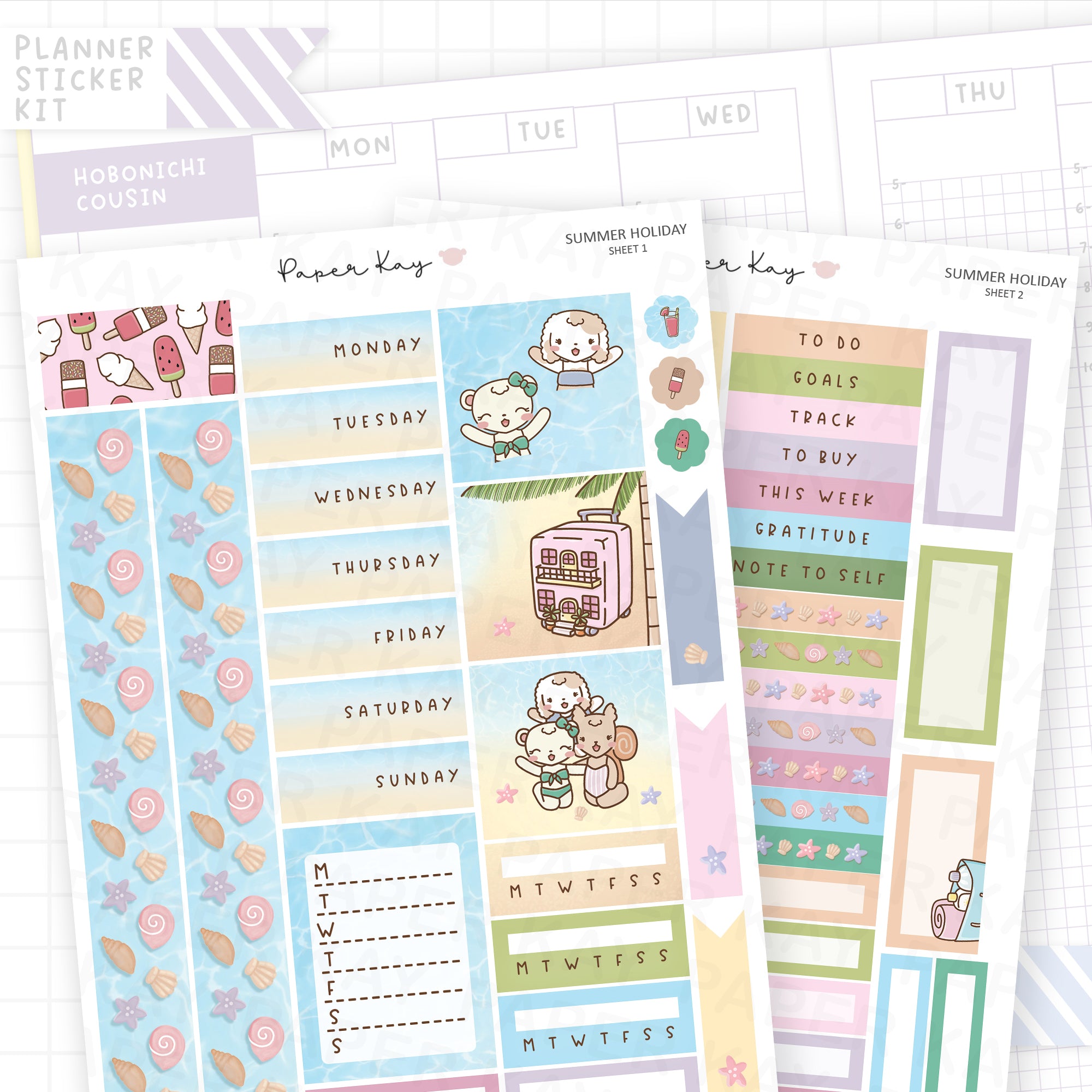 Summer Holiday Hobonichi Cousin Sticker Kit