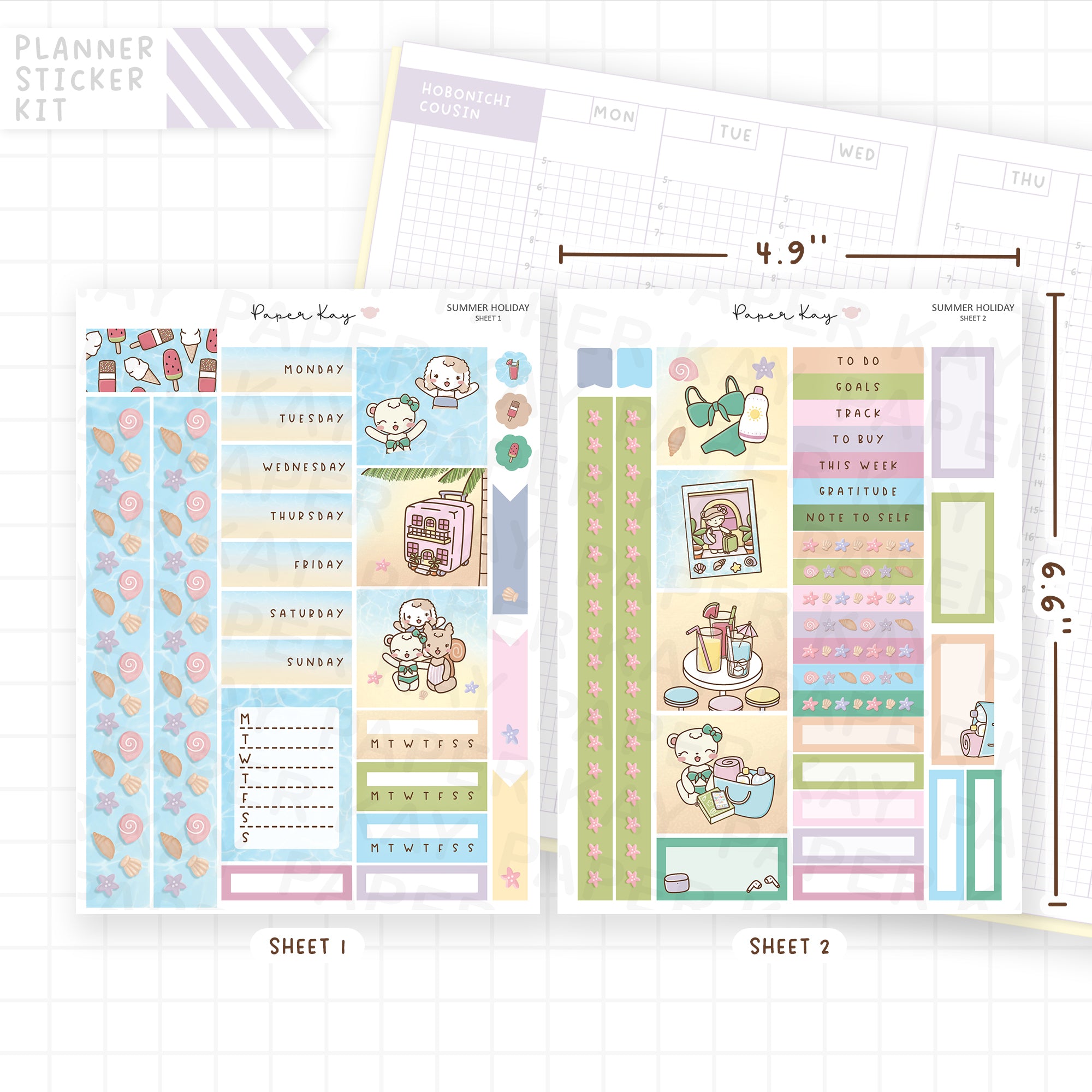 Summer Holiday Hobonichi Cousin Sticker Kit