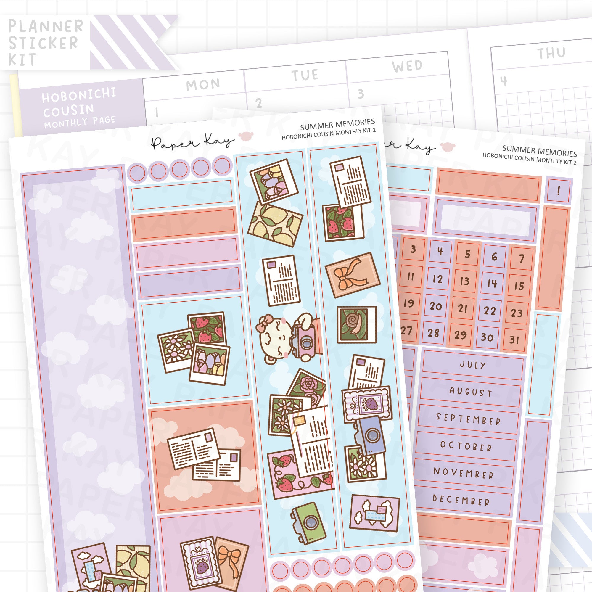 Summer Memories Hobonichi Cousin Monthly Sticker Kit