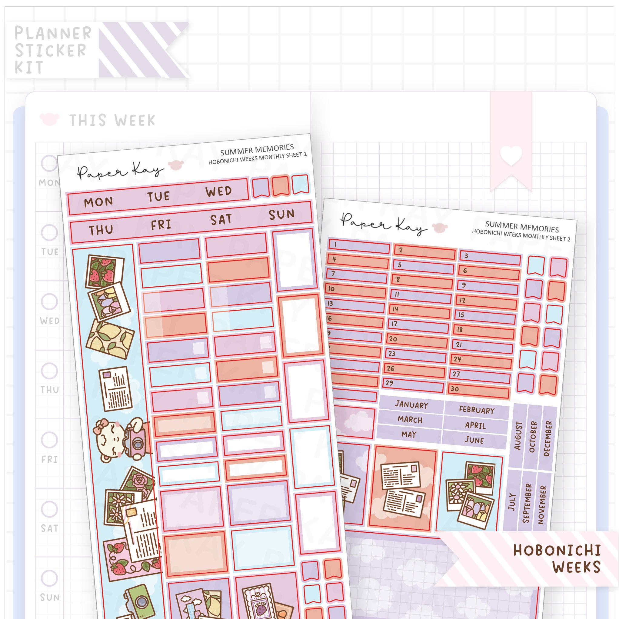 Summer Memories Hobonichi Weeks Monthly Sticker Kit