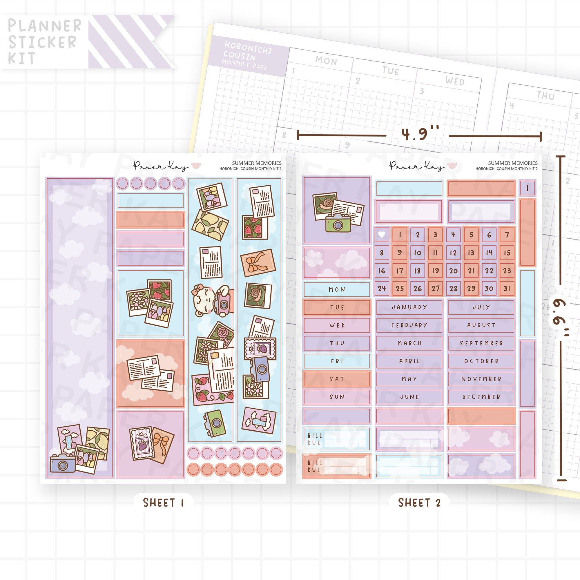Summer Memories Hobonichi Cousin Monthly Sticker Kit