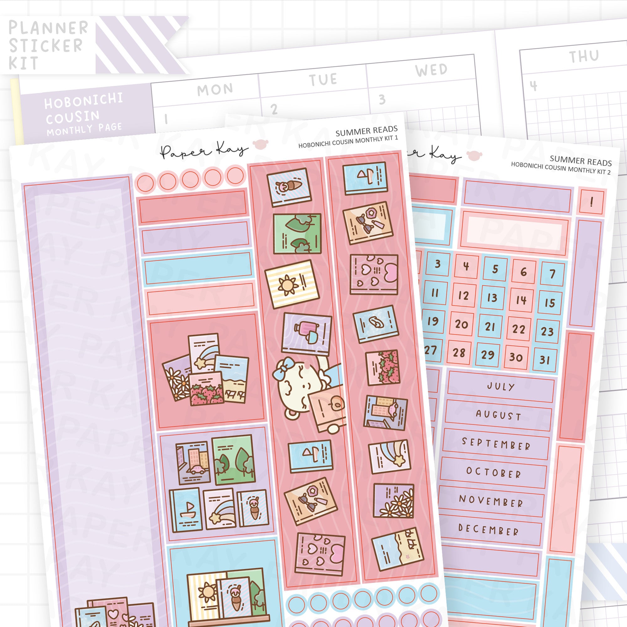 Summer Reads Hobonichi Cousin Monthly Sticker Kit