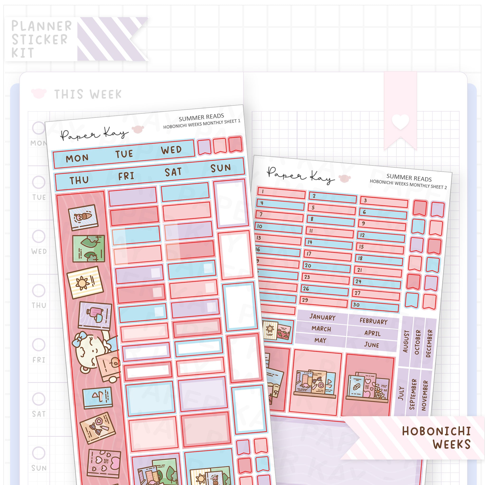 Summer Reads Hobonichi Weeks Monthly Sticker Kit