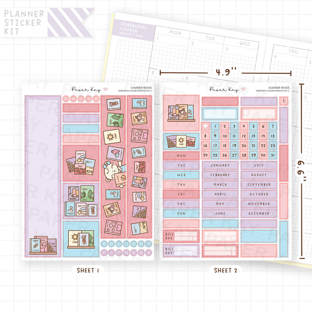 Summer Reads Hobonichi Cousin Monthly Sticker Kit