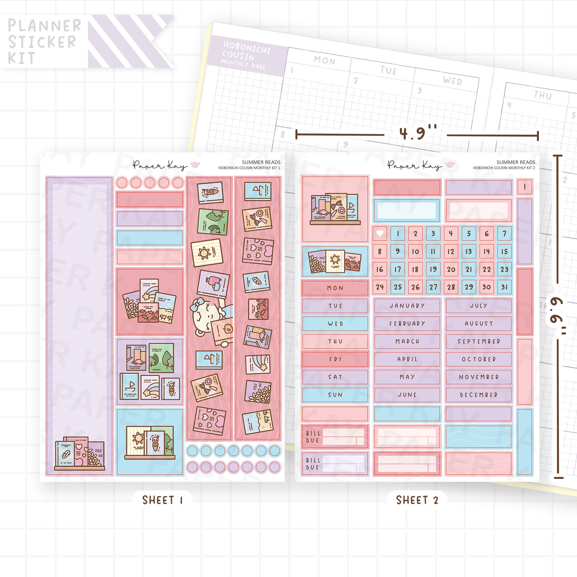Summer Reads Hobonichi Cousin Monthly Sticker Kit