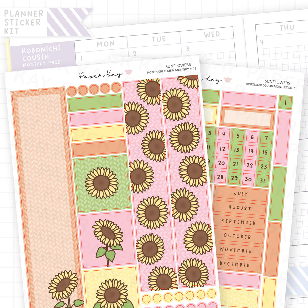 Sunflowers Hobonichi Cousin Monthly Sticker Kit