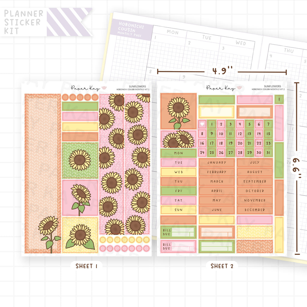 Sunflowers Hobonichi Cousin Monthly Sticker Kit