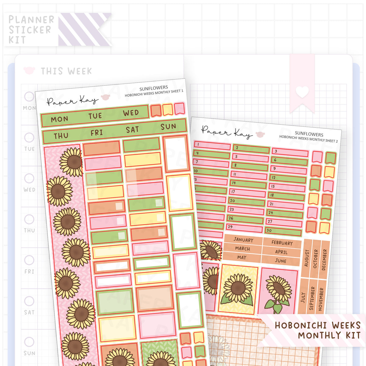 Sunflowers Hobonichi Weeks Monthly Sticker Kit