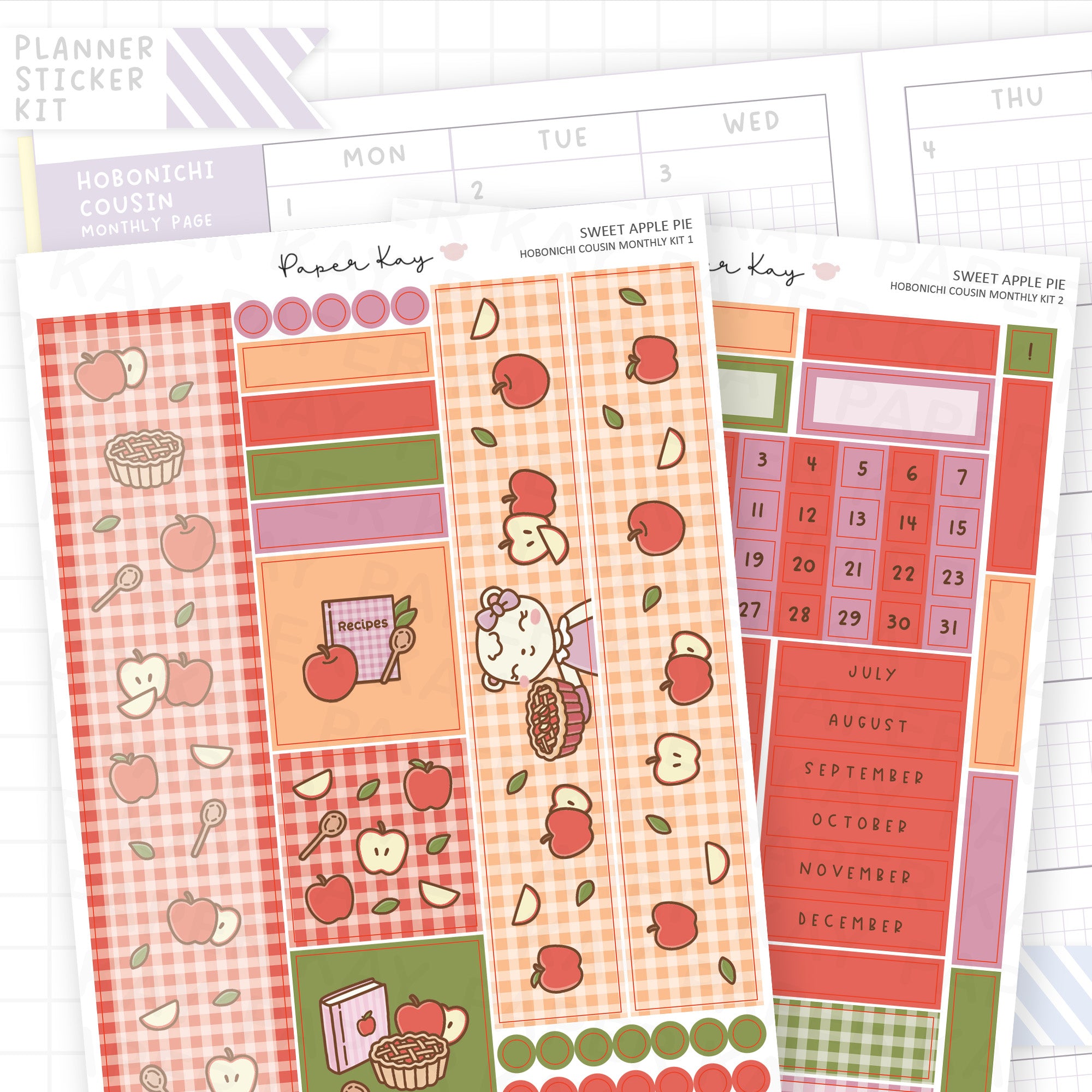 Sweet Apple Pie Hobonichi Cousin Monthly Sticker Kit