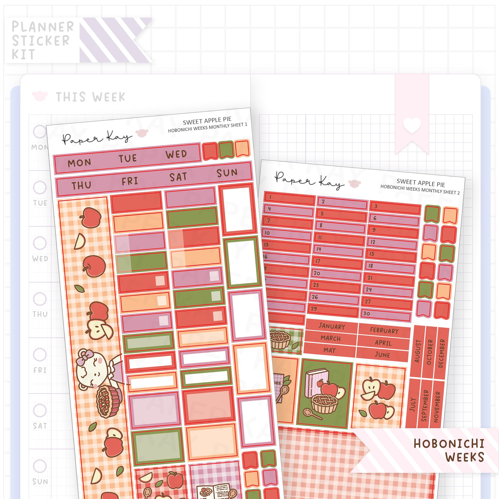 Sweet Apple Pie Hobonichi Weeks Monthly Sticker Kit