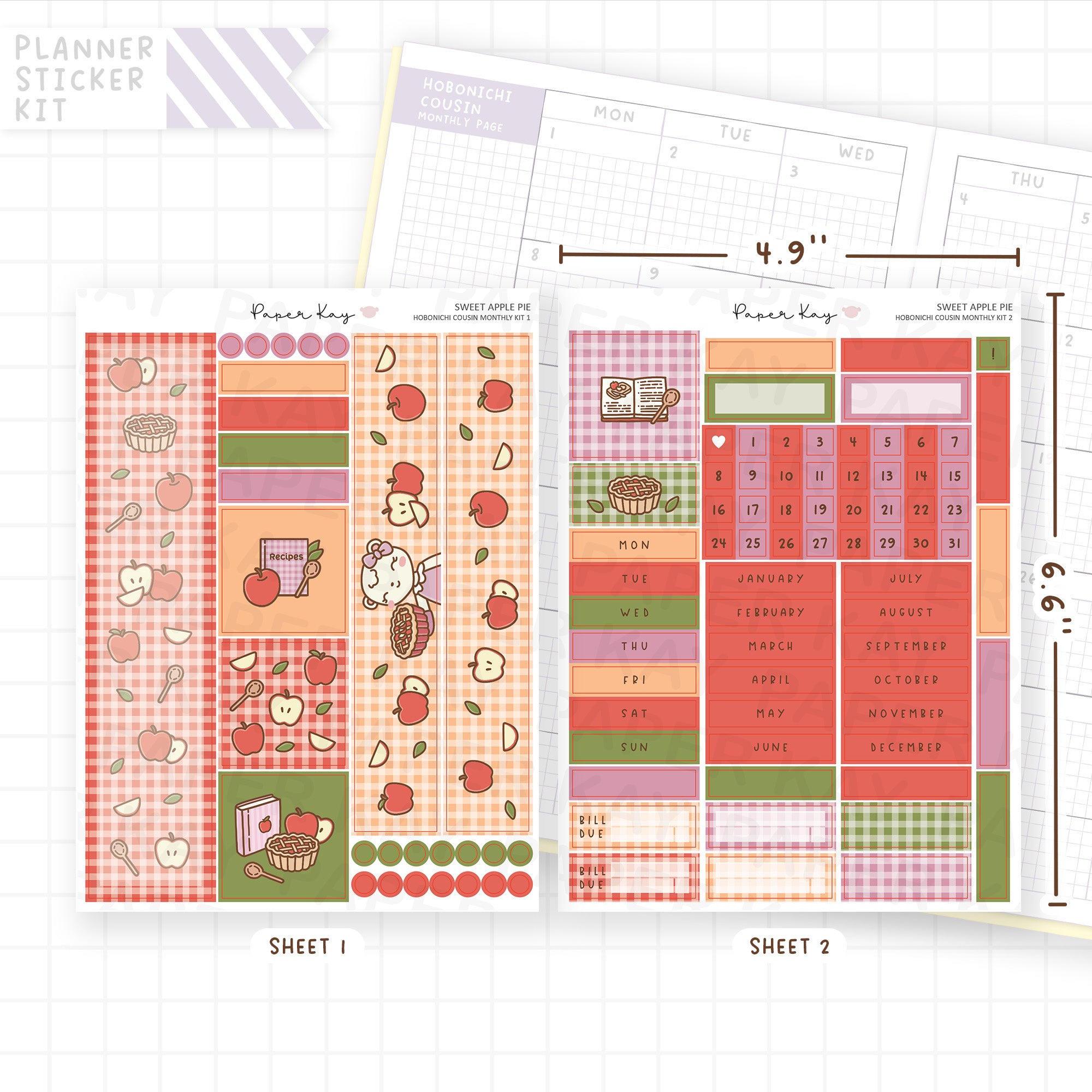 Sweet Apple Pie Hobonichi Cousin Monthly Sticker Kit
