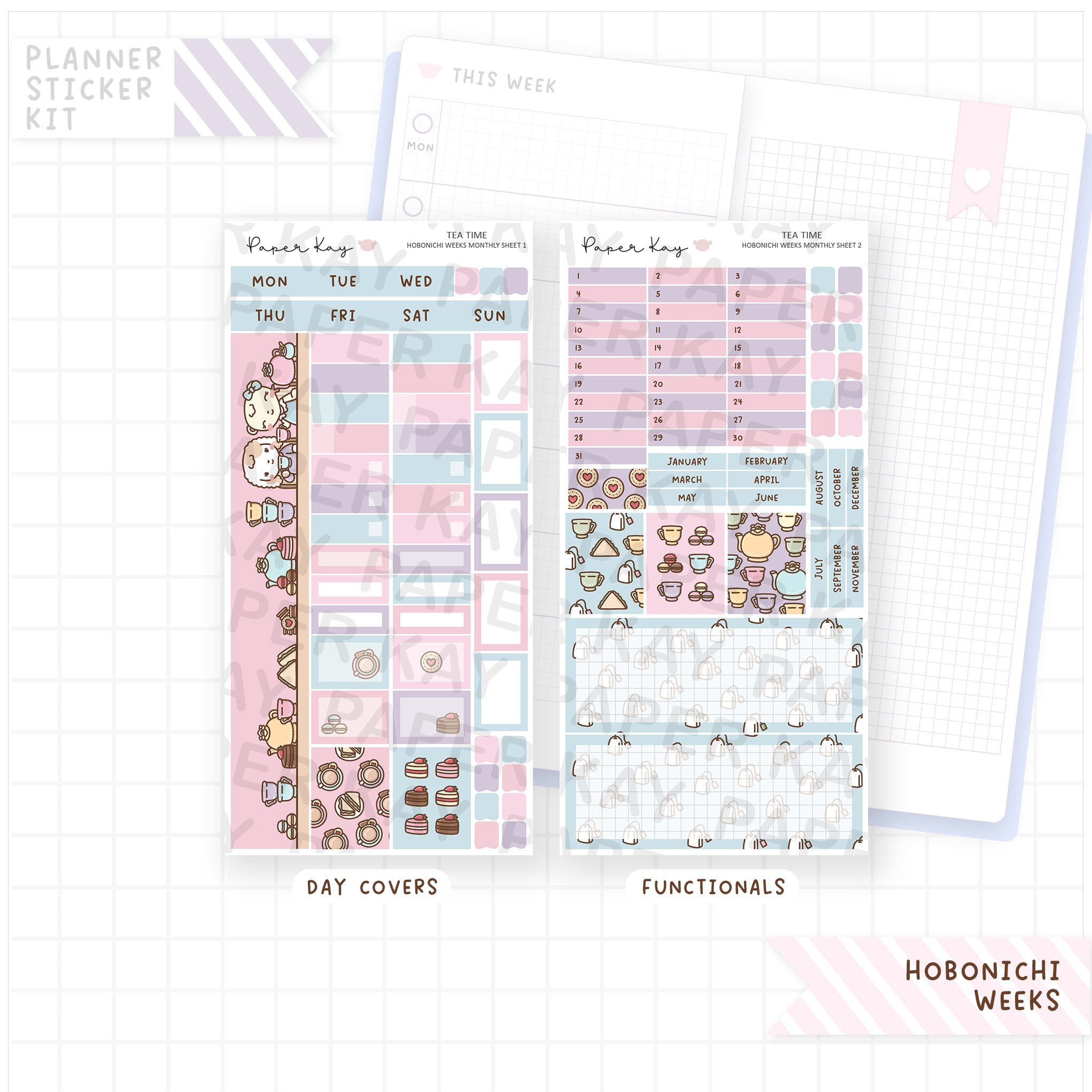 Tea Time Hobonichi Weeks Monthly Sticker Kit