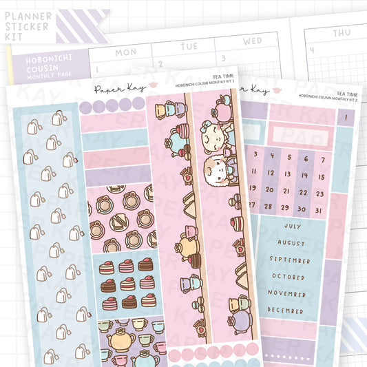 Tea Time Hobonichi Cousin Monthly Sticker Kit