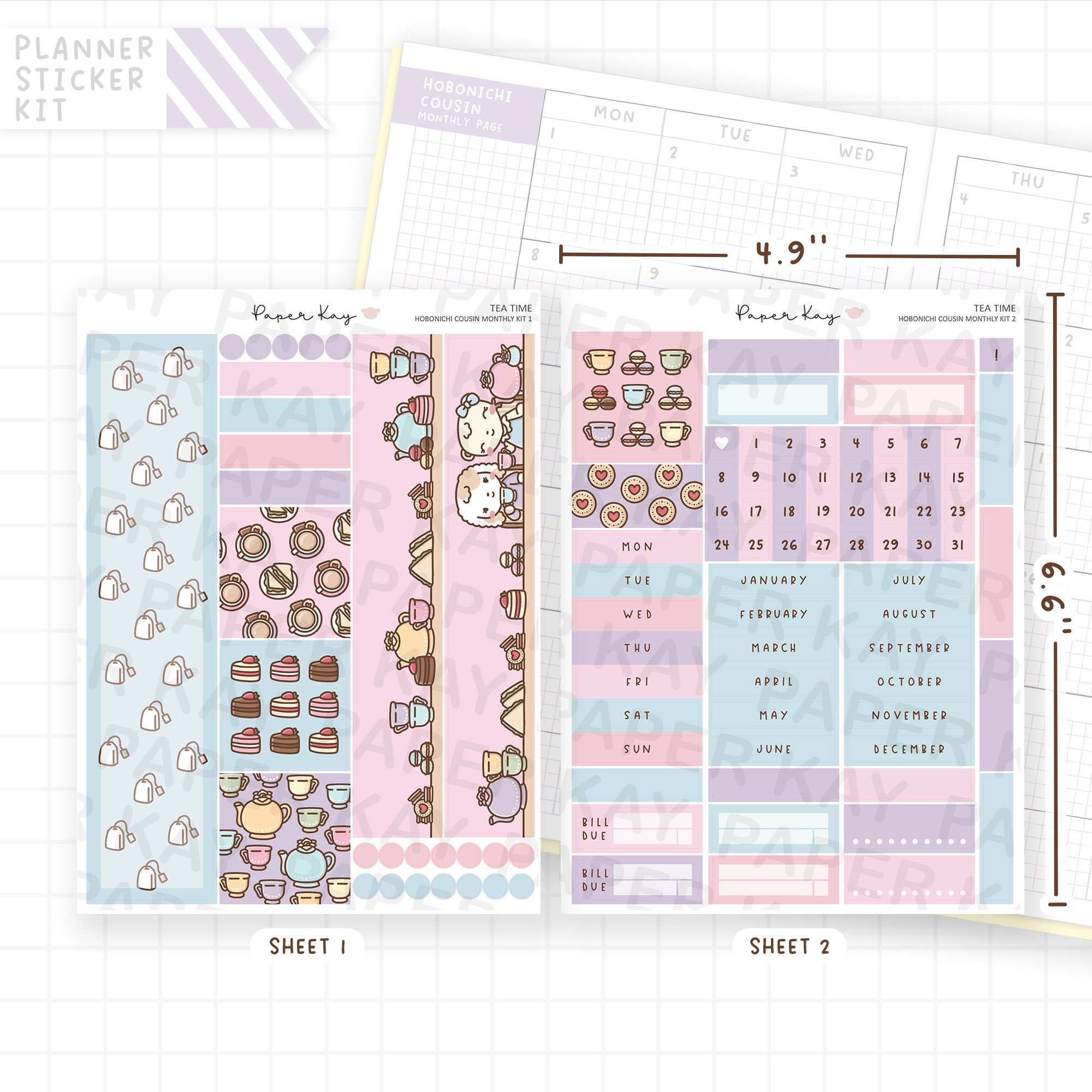 Tea Time Hobonichi Cousin Monthly Sticker Kit