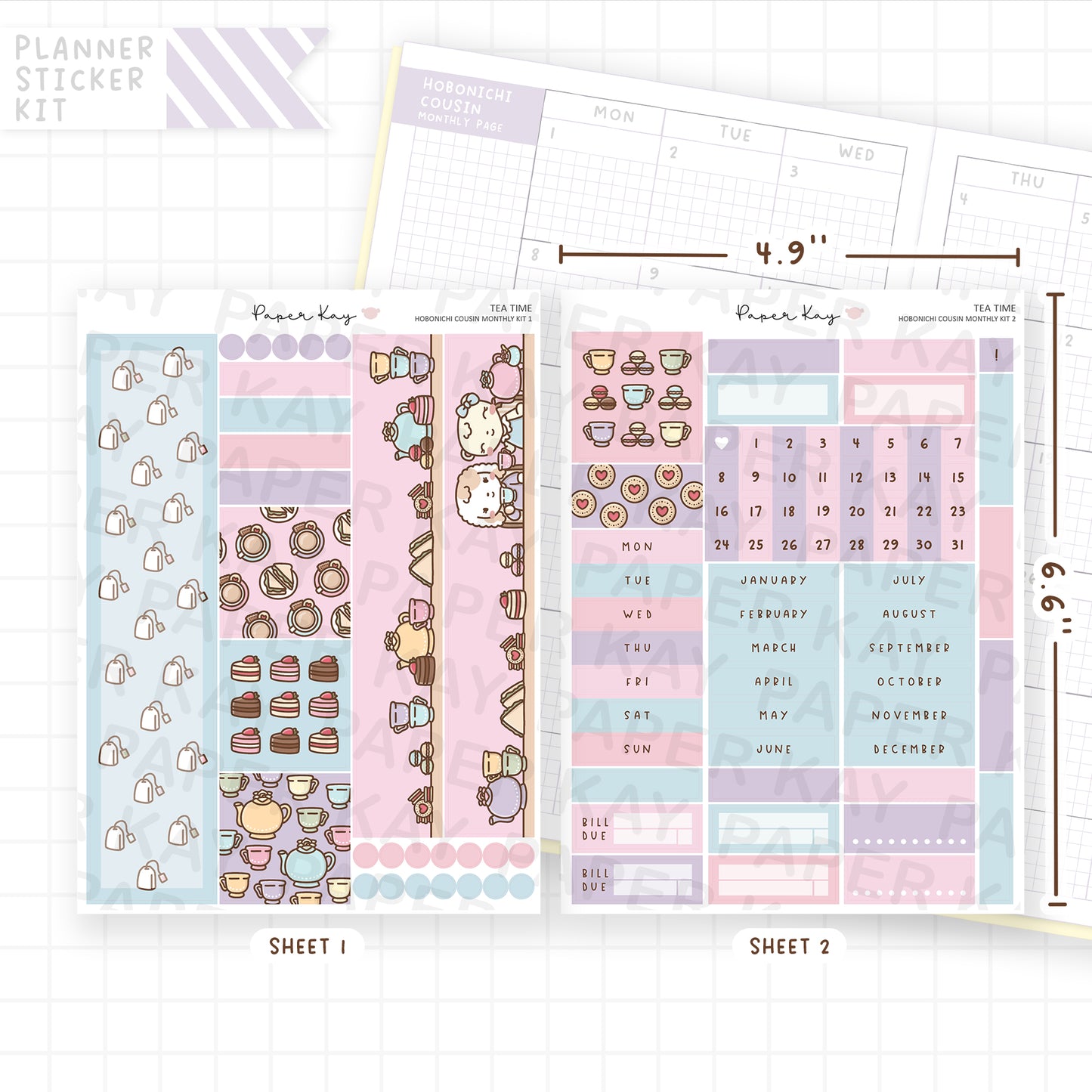 Tea Time Hobonichi Cousin Monthly Sticker Kit